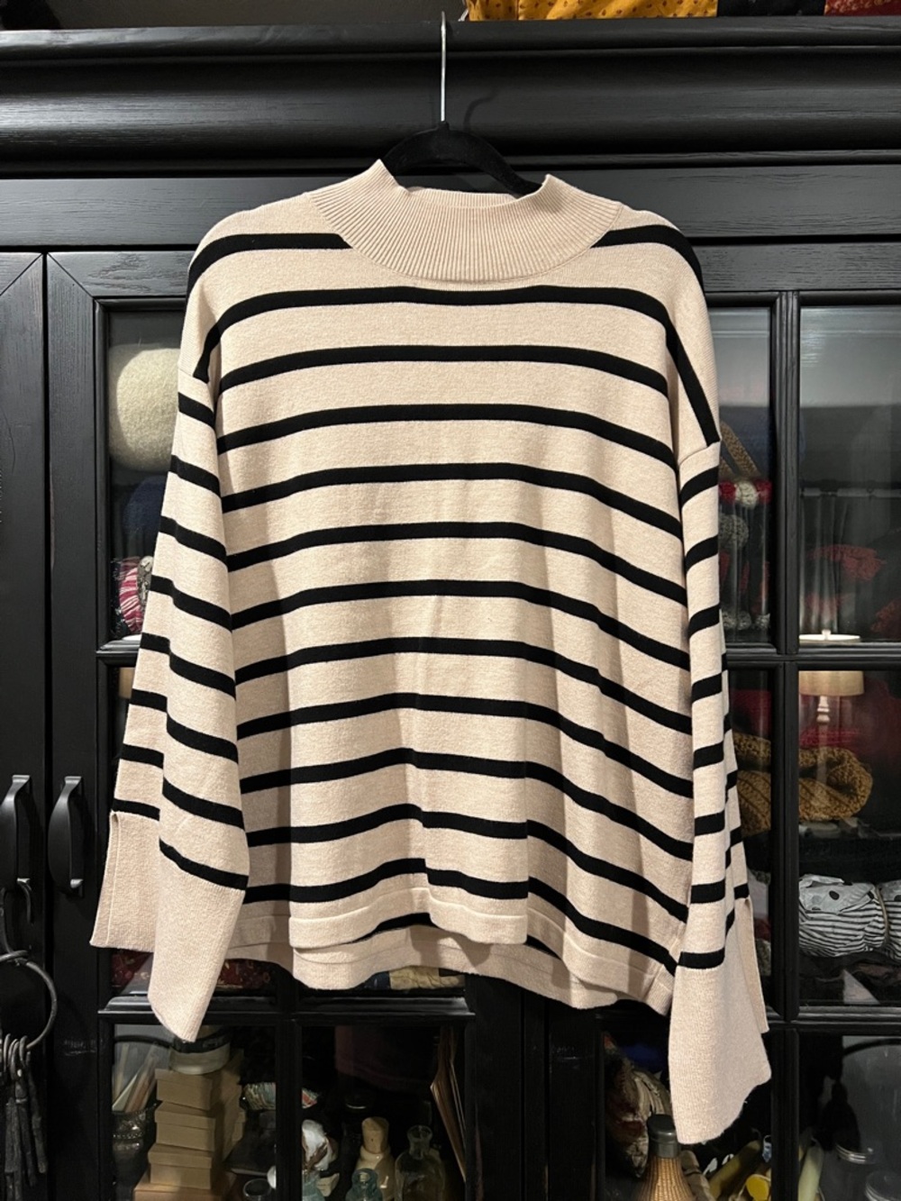 Striped Turtleneck Sweater in Cream and Black